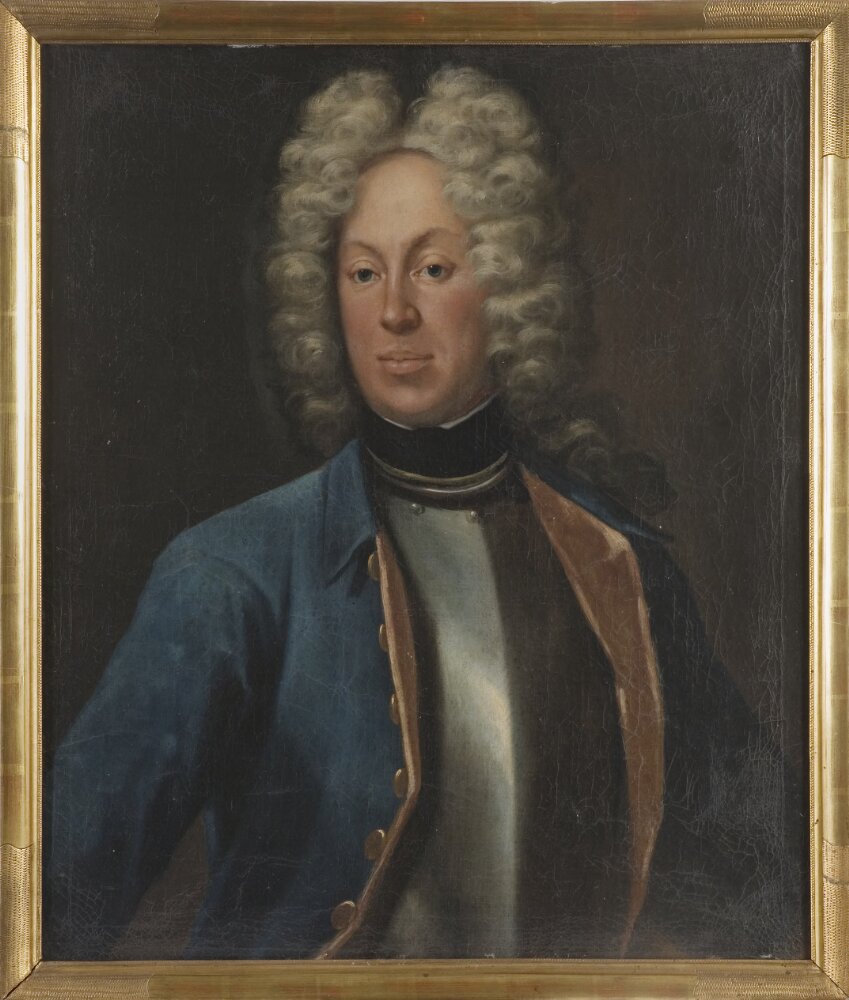 Adolf Herman Wrangel af Lindeberg (1684-1746), friherre, överstelöjtnant, g.m. friherrinnan Sofia Gyllenstierna af Ulaborg by Johann Heinrich Wedekind