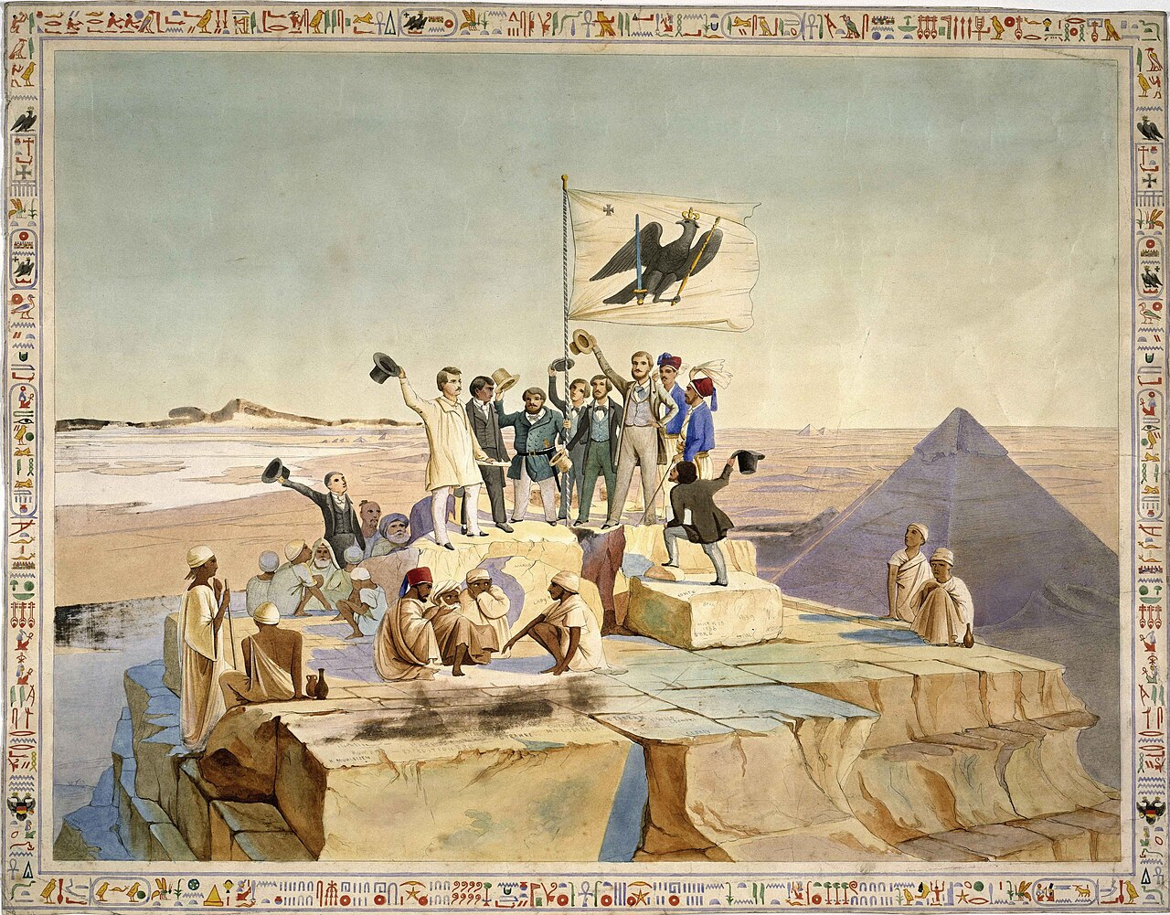 Lepsius Expedition to Egypt: Raising of the Prussian flag on the Great Pyramid of Giza by Johann Jakob Frey