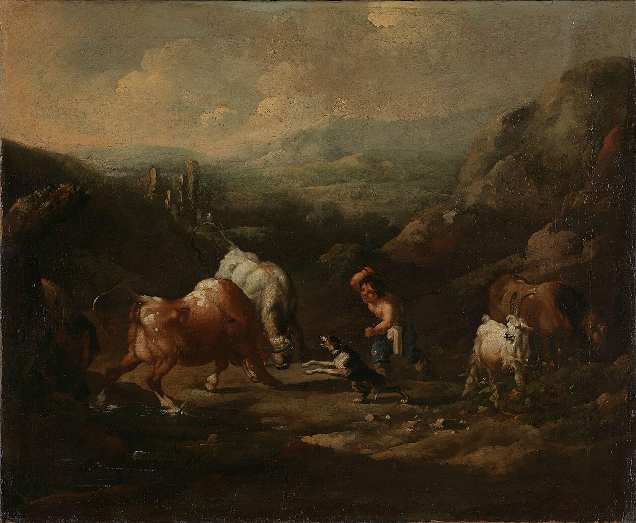 Bulls fighting by Johann Melchior Roos
