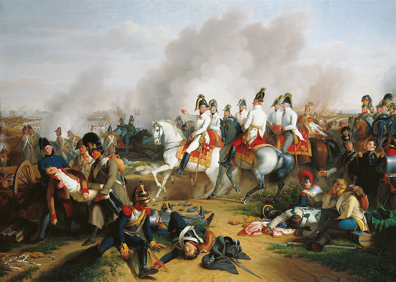 Archduke Charles, Duke of Teschen, with his Staff at the Battle of Aspern-Essling, 21–22 May 1809 (1838) by Johann Peter Krafft