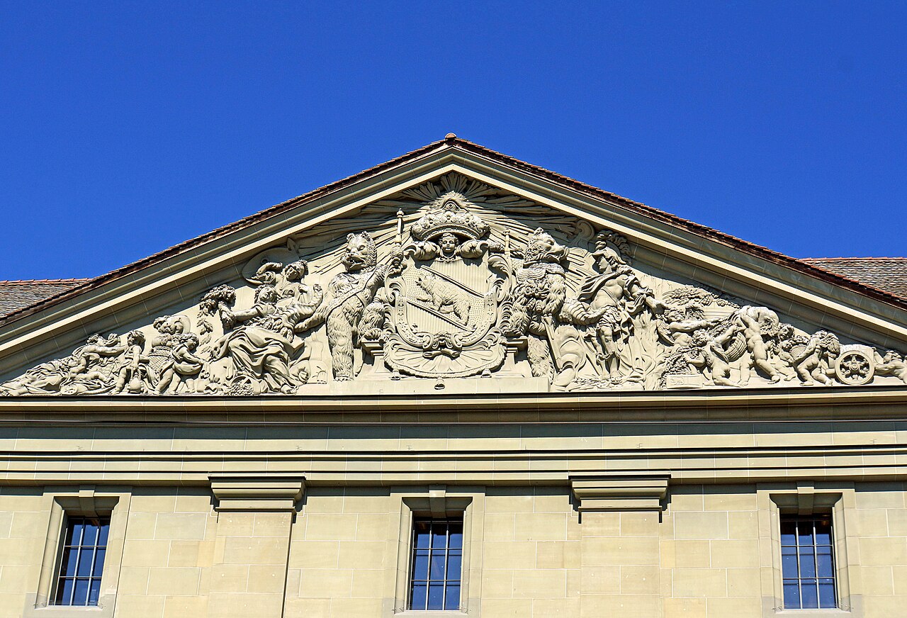 Tympanum of main front of granary Bern by Johann Rudolf Huber