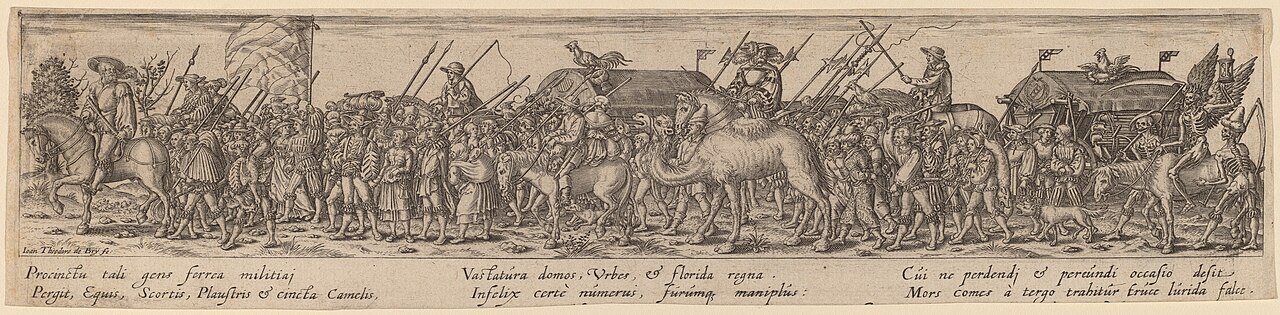 Marching Soldiers, with an Armory Car in the Center by Johann Theodor de Bry