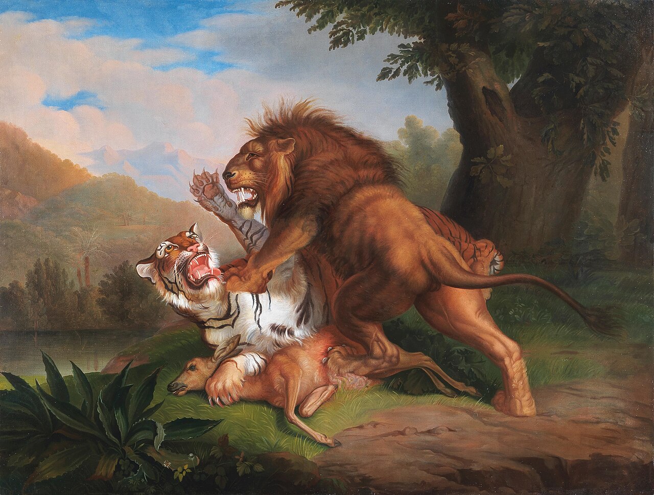 A Tiger and a Lion fight over a Fawn by Johann Wenzel Peter