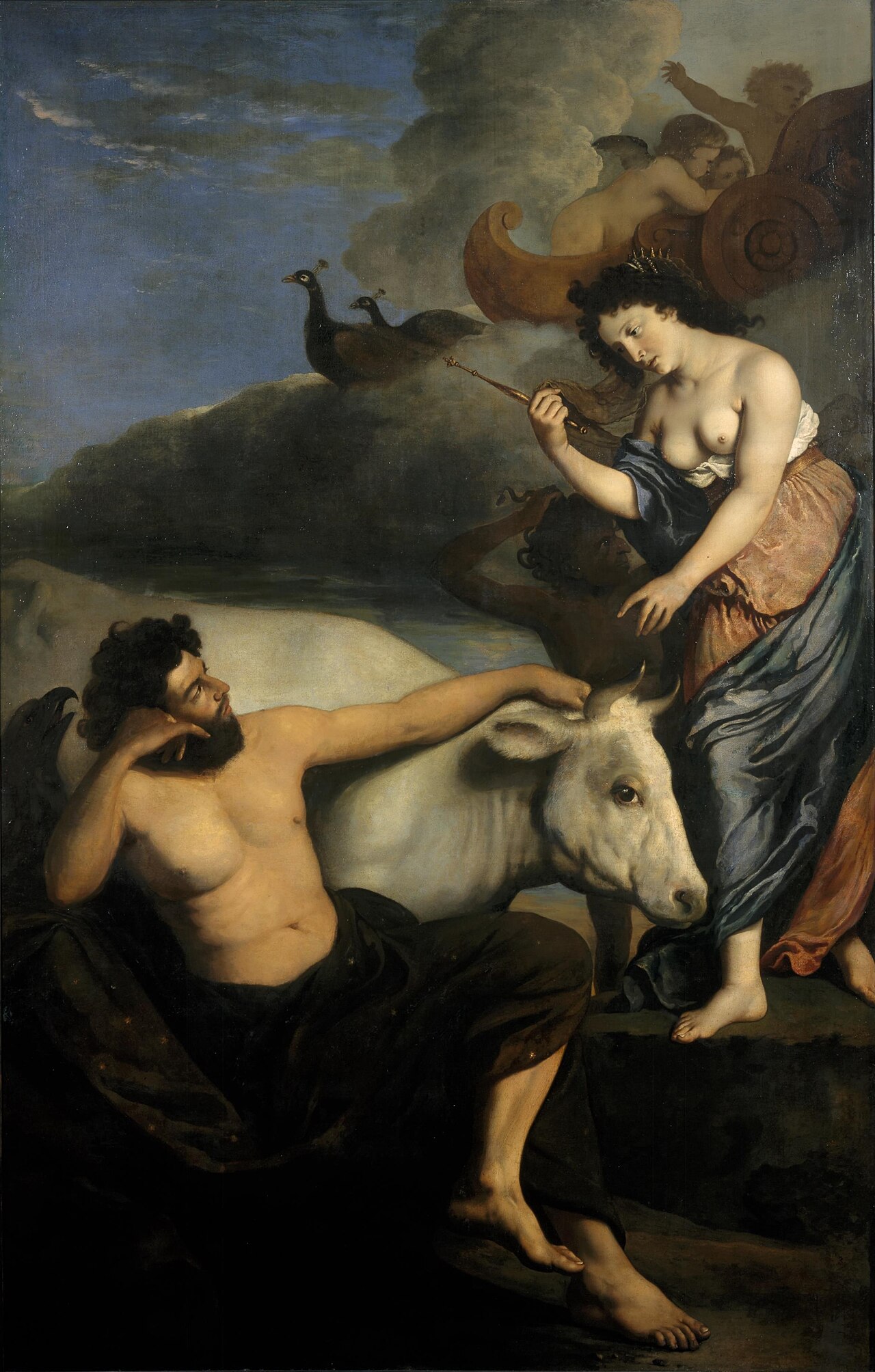 Jupiter, shrouded in a cloud, woos Io, daughter of Inachus; Jupiter changes Io into a cow (Ovid, Metamorphoses I 611) by Johannes Jansz Bronckhorst
