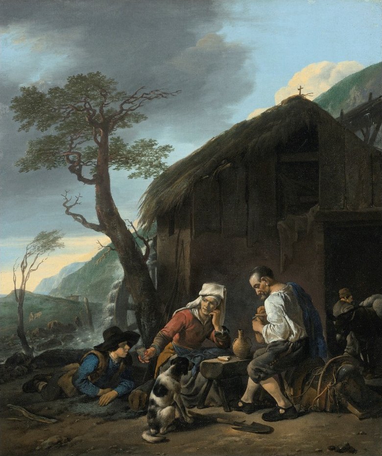 A Watermill with Peasants Taking Refreshments by Johannes Lingelbach