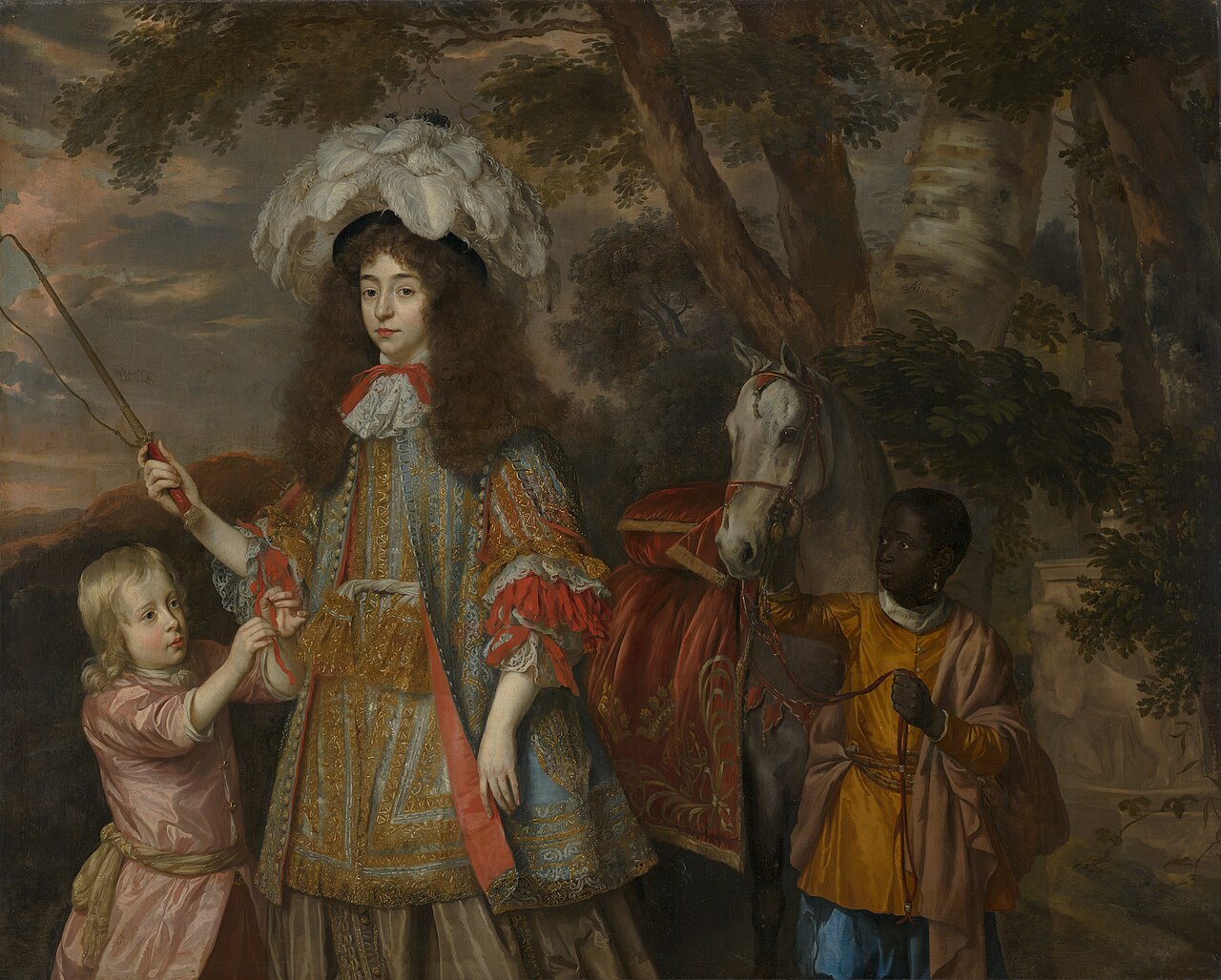 Portrait of Maria of Orange (1642-1688), with Hendrik van Zuijlestein (d. 1673) and a Servant by Johannes Mytens