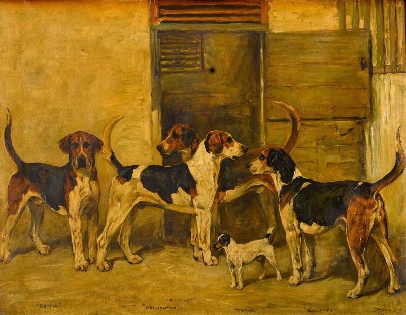 Fox Hounds And A Terrier by John Emms