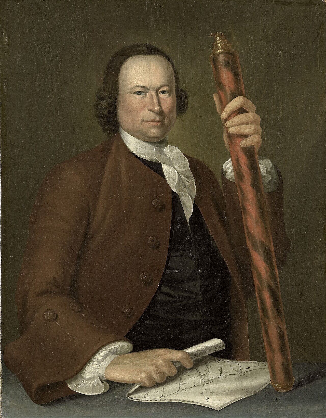 Portrait of an officer at sea with a map and binoculars in hand by John Greenwood