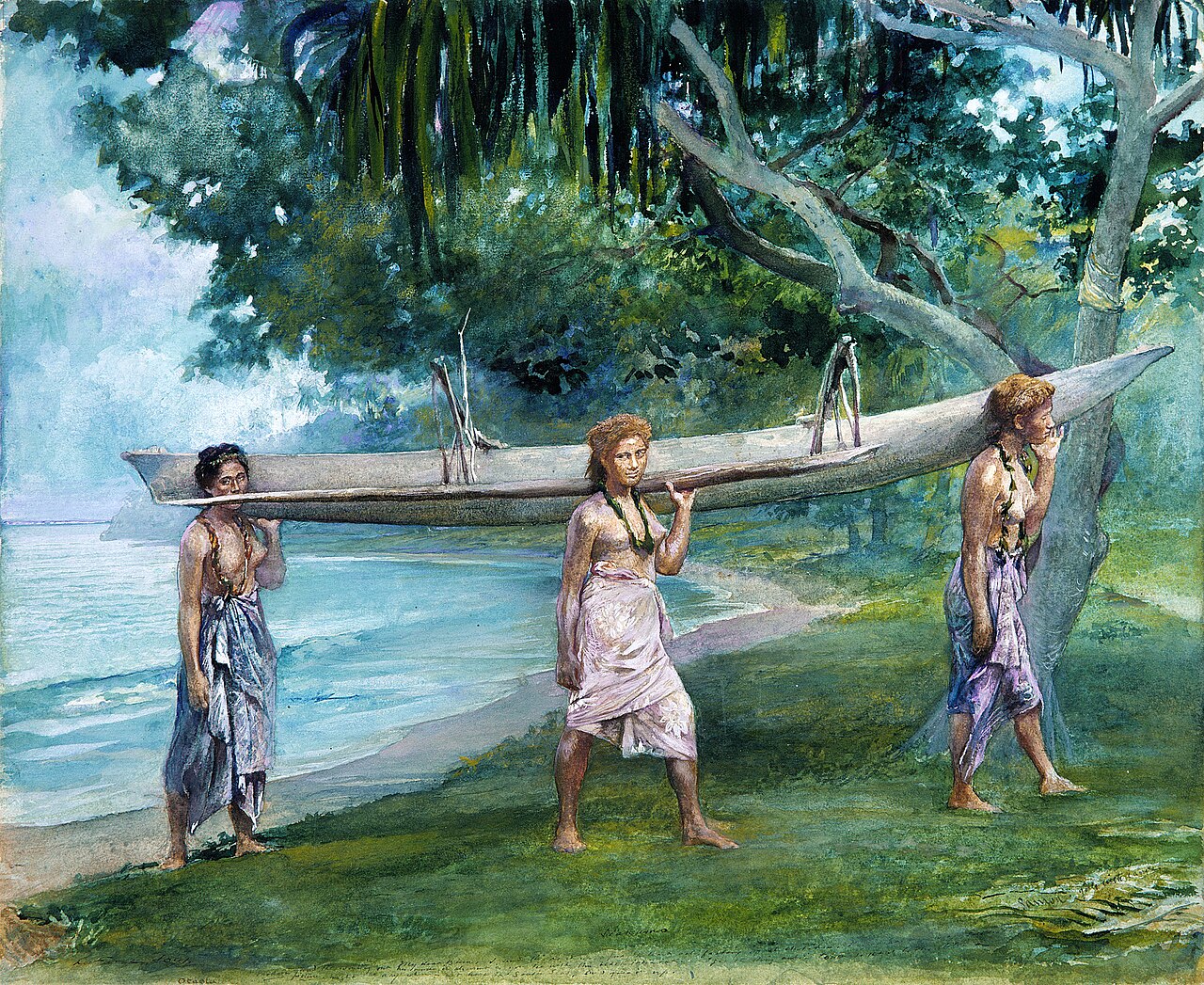 Girls Carrying a Canoe, Vaiala in Samoa by John La Farge
