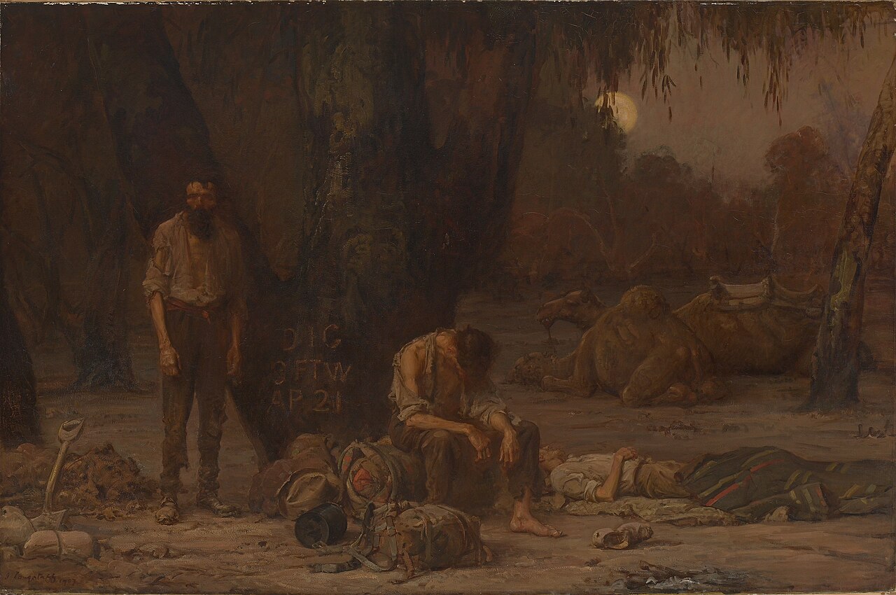 Arrival of Burke, Wills and King at the deserted camp at Cooper's Creek, Sunday evening, 21st April 1861 by John Longstaff