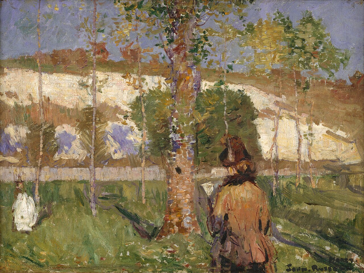 Madame Sisley on the banks of the Loing at Moret by John Peter Russell