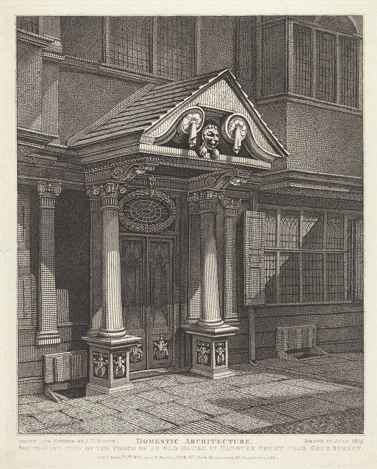 S.E. View of the Porch of an Old House in Hanover Court near Grub Street by John Thomas Smith