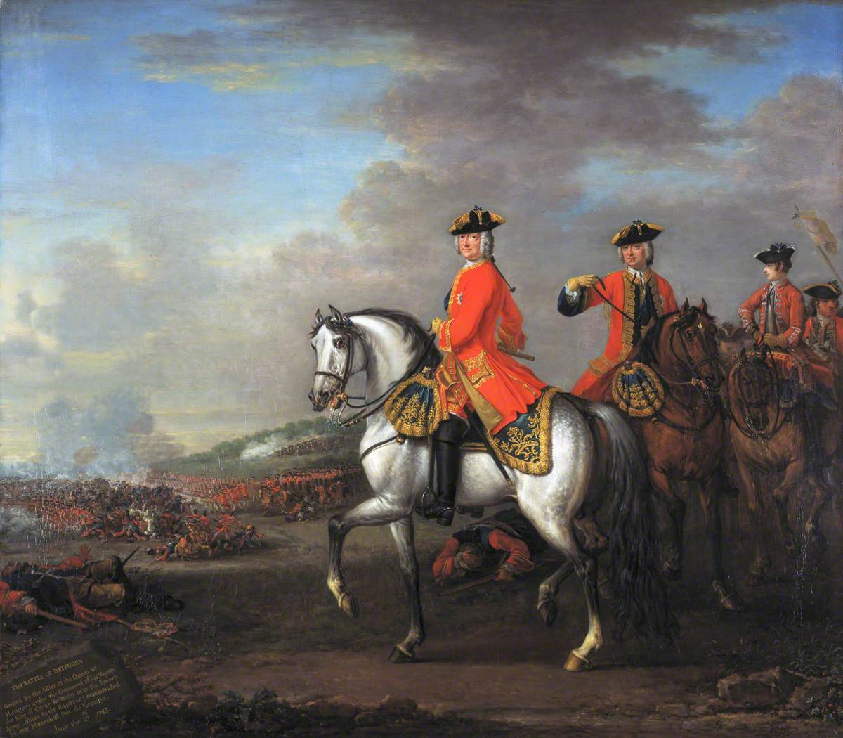 George II at the Battle of Dettingen, with the Duke of Cumberland and Robert, 4th Earl of Holderness, 27 June 1743 by John Wootton