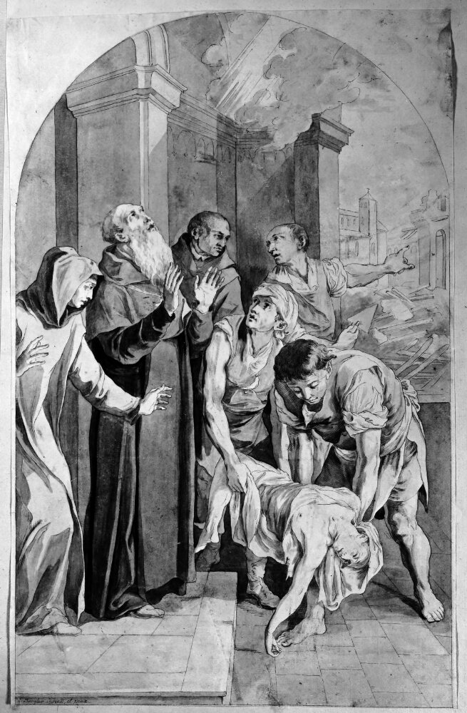Den helige Benedictus botar en besatt munk by Joseph Bergler the Younger