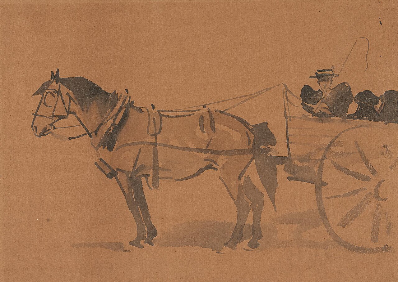 Auntie Bee with her two Nieces in a Pony Cart by Joseph Crawhall