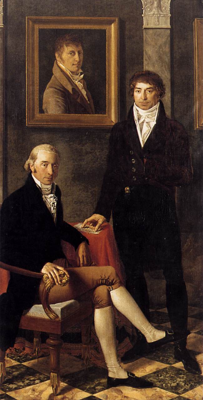 Friendship portrait of the artists François Wynckelman, François van der Donckt and Joseph Odevaere by Joseph Denis Odevaere