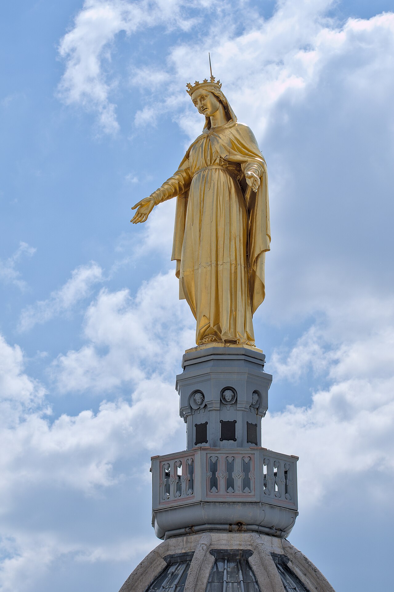 Golden statue of Virgin Mary on Fourvière by Joseph-Hugues Fabisch