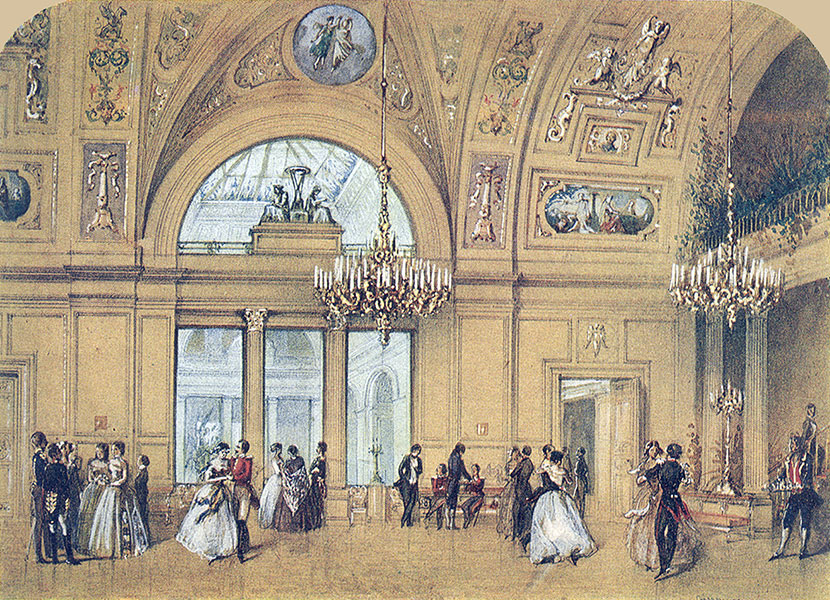 Ballroom at the Vonlyarlyarsky Mansion, St. Petersburg, 1852. by Joseph-Maria Charlemagne-Baudet