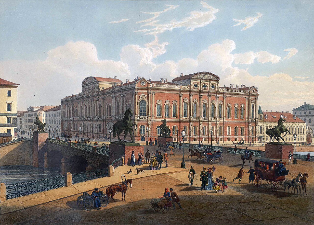 View of the Anichkov Bridge and the Beloselsky-Belozersky Palace, 1850s. by Joseph-Maria Charlemagne-Baudet