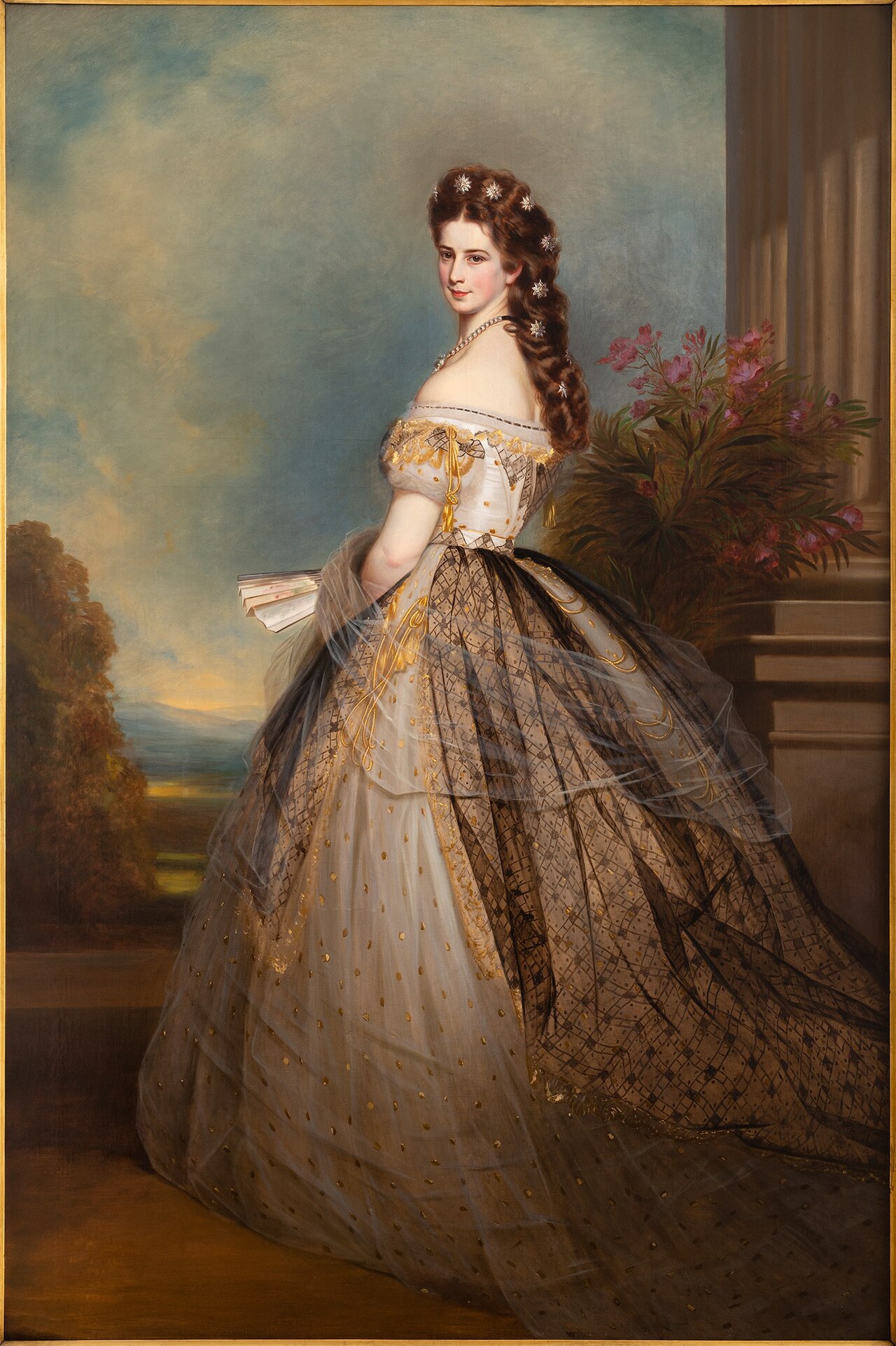 Empress Elisabeth with star jewelry and black gold lace throw by Joseph Matthäus Aigner
