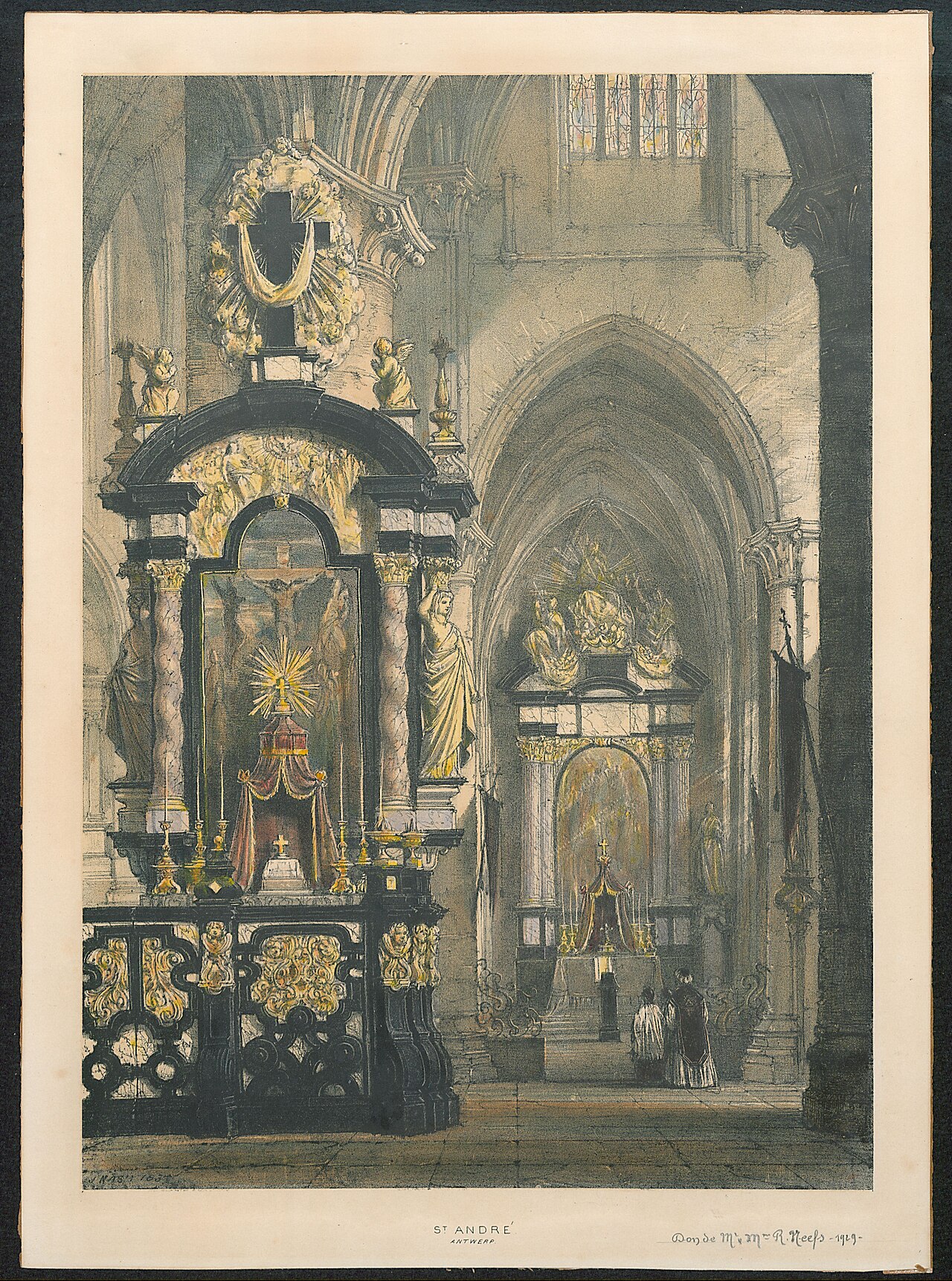 De Sint-Andrieskerk, Antwerpen, van binnen by Joseph Nash