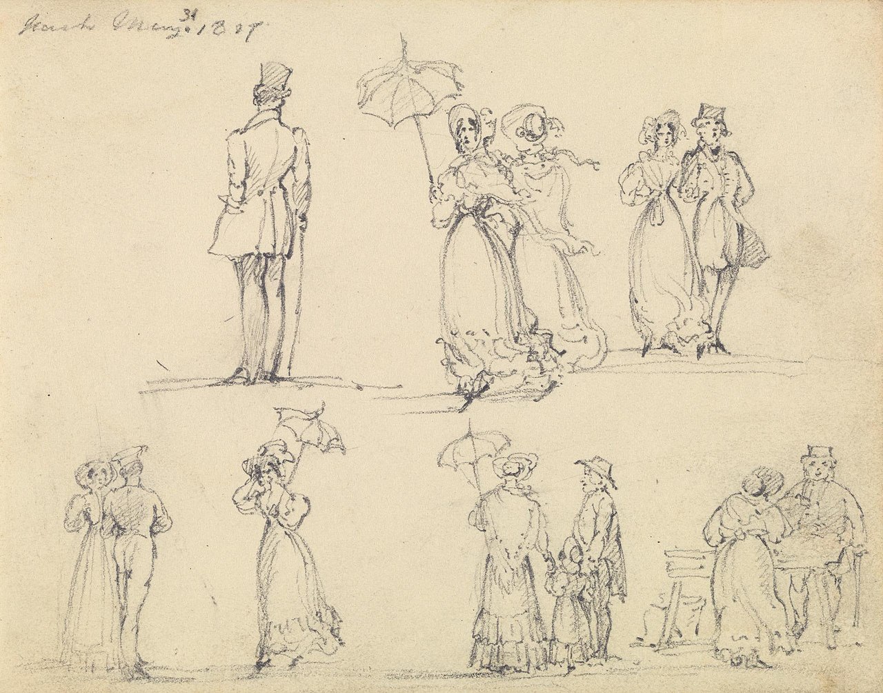 Fashionable Men and Women Promenading by Joseph Nash