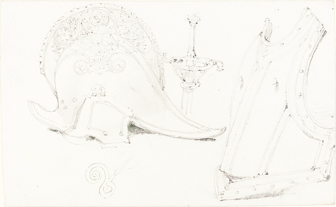 Study of a Helmet, Breastplate, and Rapier by Joseph Nash