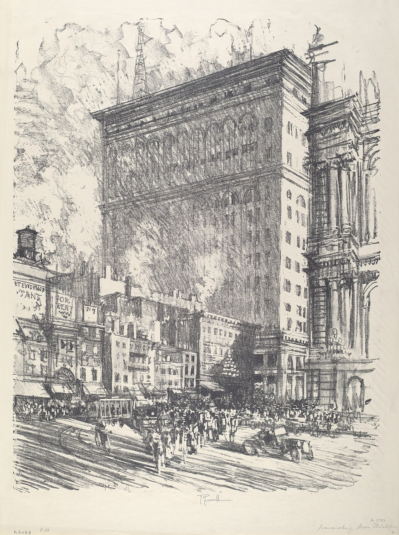 City Hall Square and Wanamaker Building by Joseph Pennell
