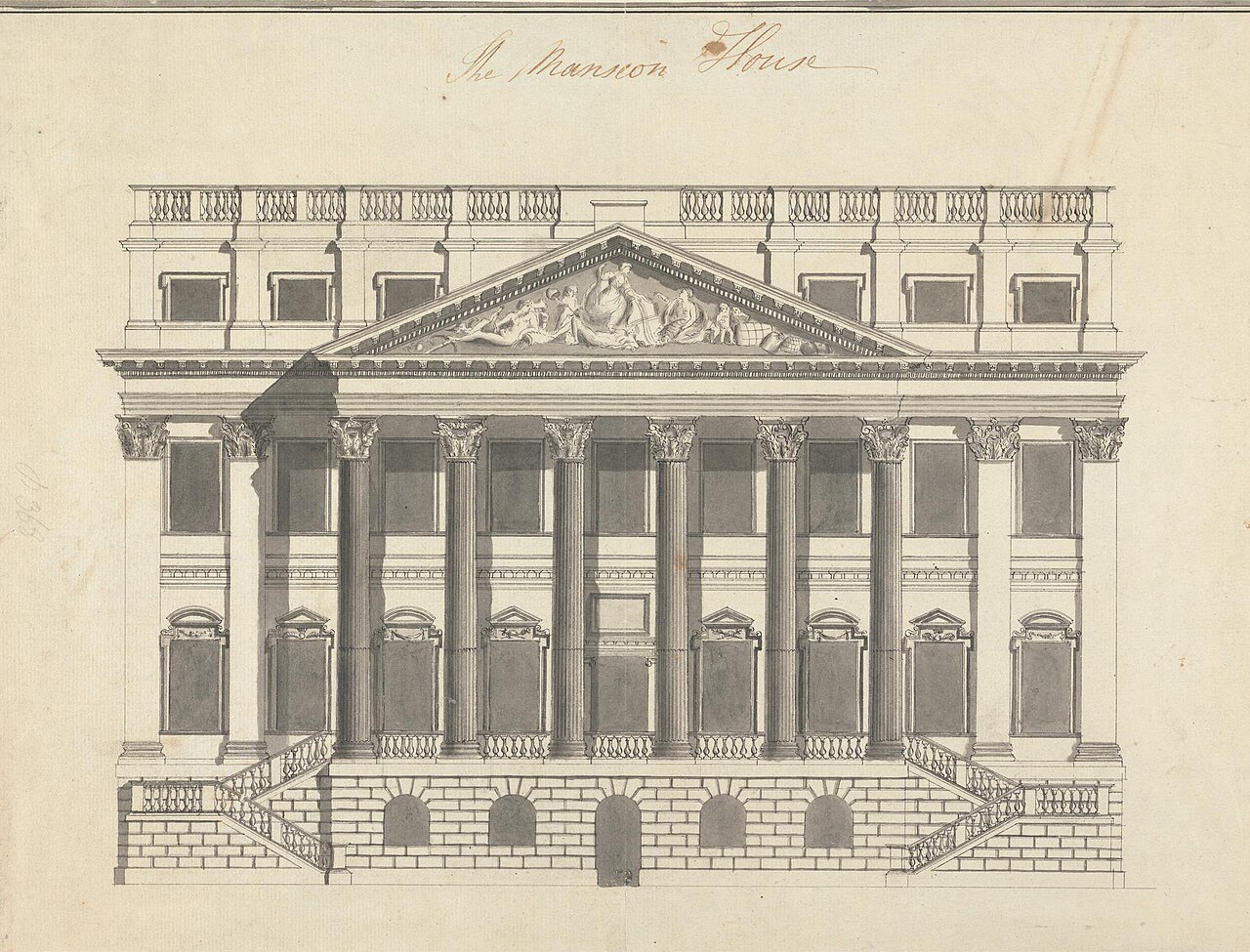 The Mansion House, London: Elevation by Joseph Wolf