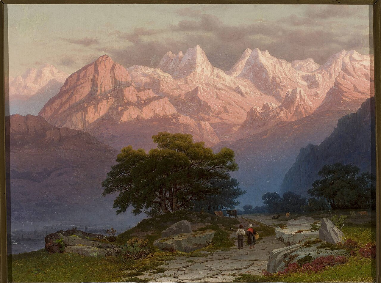 Alpine landscape with staffage by Józef Marszewski