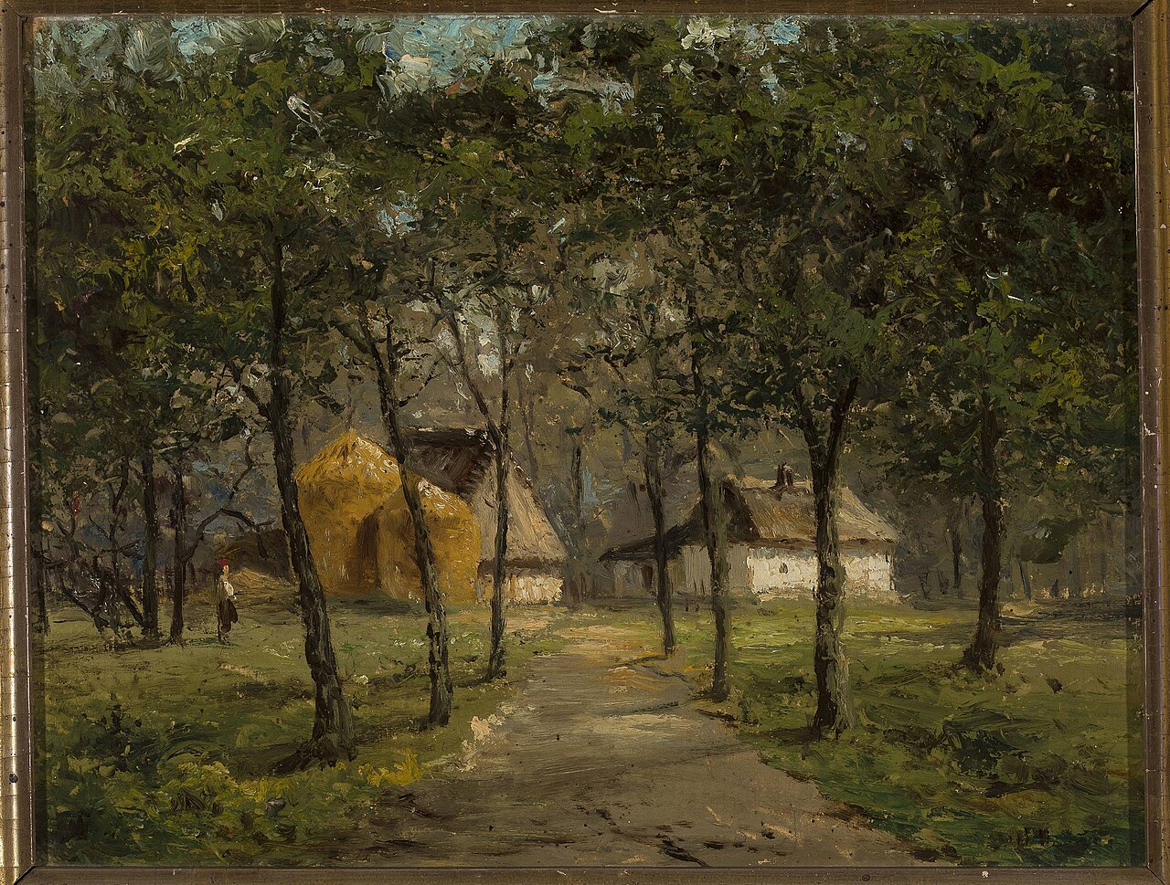 Landscape with houses among trees by Józef Marszewski