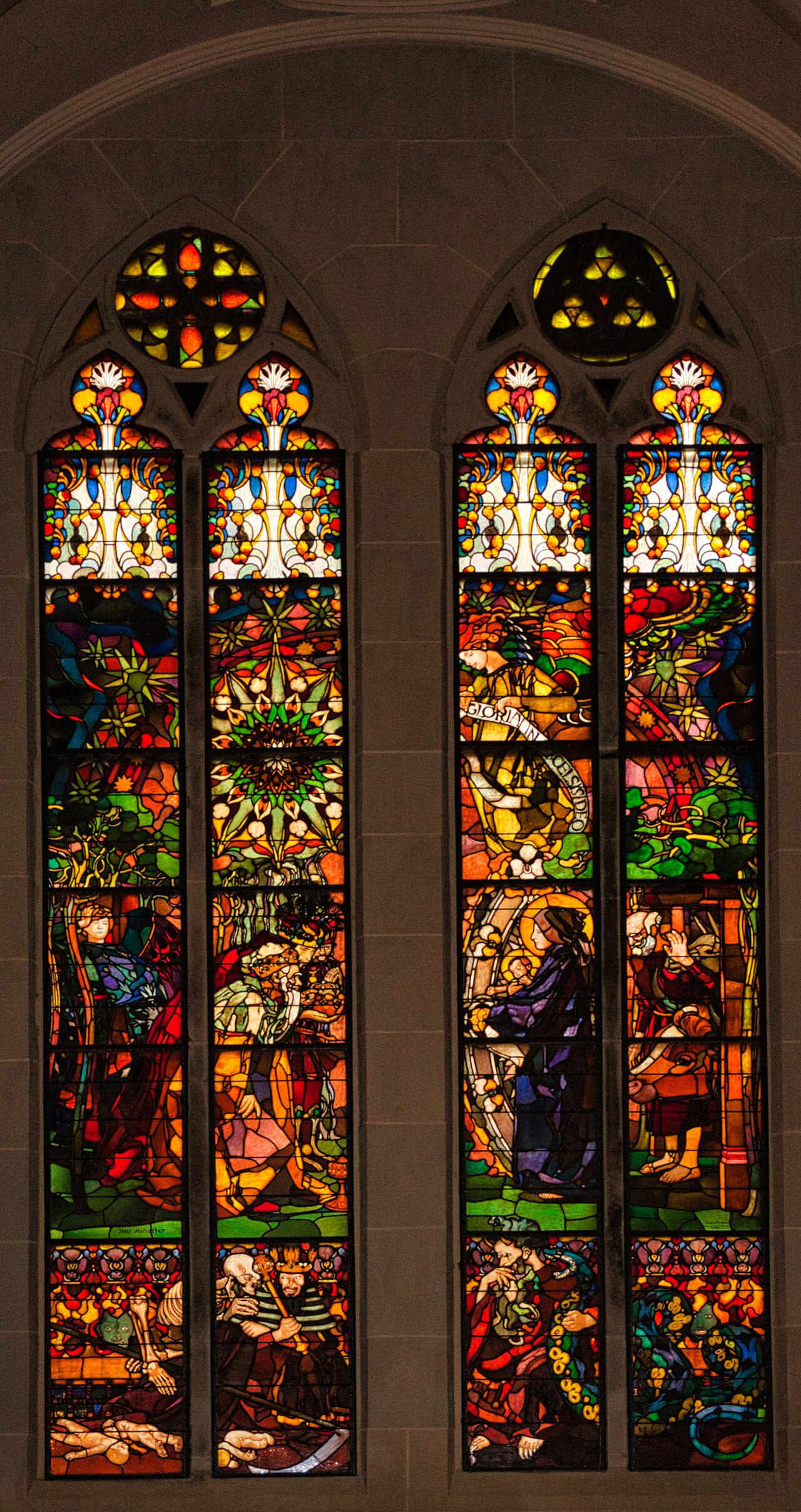Stained glass windows by Mehoffer in Fribourg, Switzerland by Józef Mehoffer