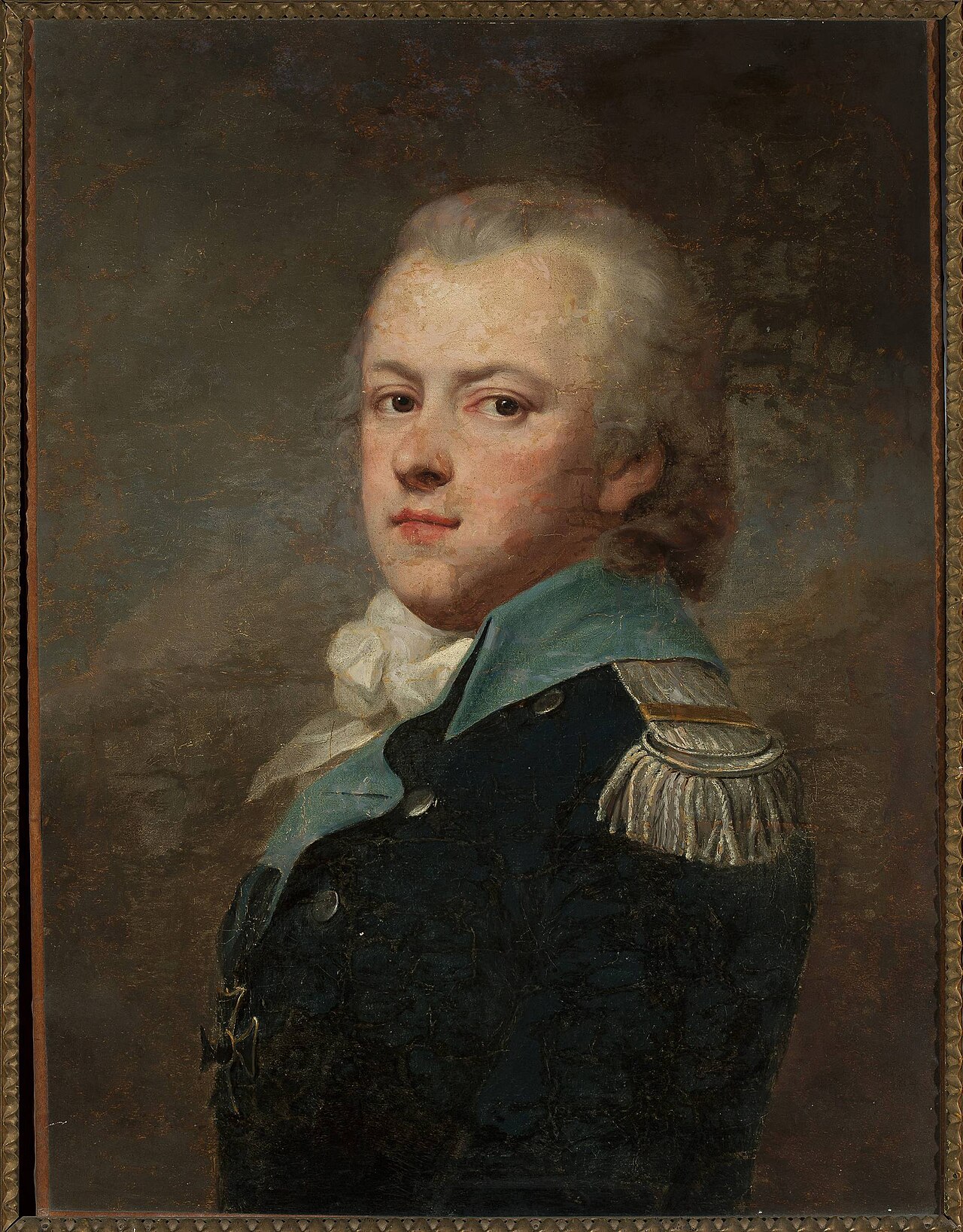 Portrait of Jan Krasicki, Rogala coat of arms (ca. 1764–1831) in a dark blue uniform jacket of the 14th Potocki Infantry Regiment by Józef Pitschmann