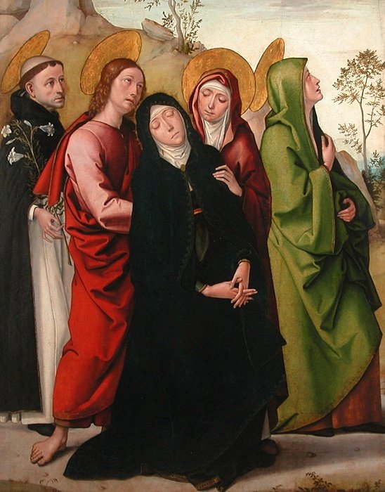 The Virgin, Saint John the Evangelist, two female saints and Saint Dominic de Guzman by Juan de Borgoña