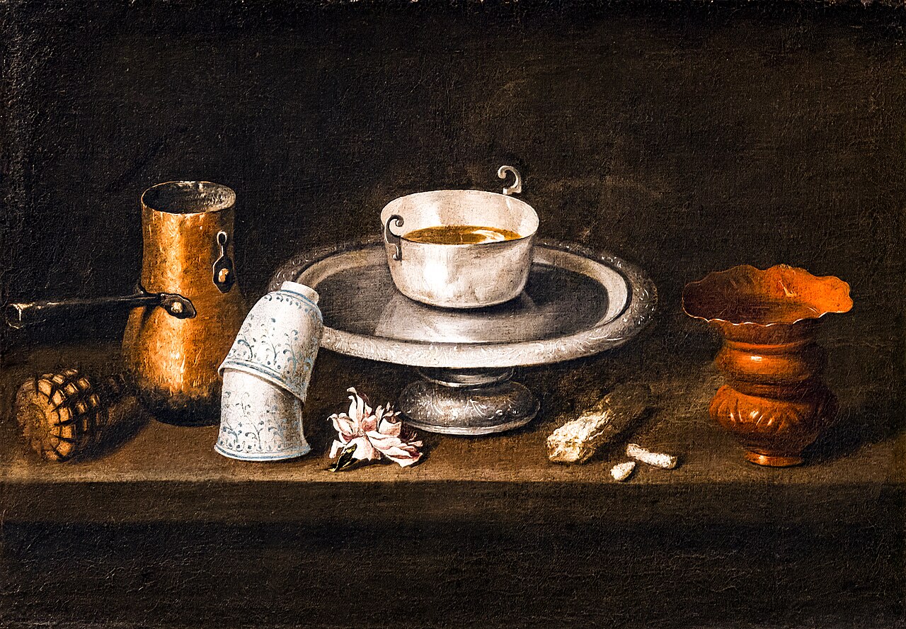 Still life with bowl of chocolate. by Juan de Zurbarán