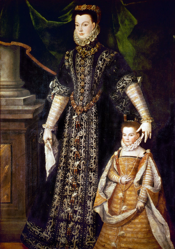 Portrait of Elisabeth of Valois (1545-1568), Queen consort of Spain and her daughter Isabella Clara Eugenia (1566-1633) by Juan Pantoja de la Cruz