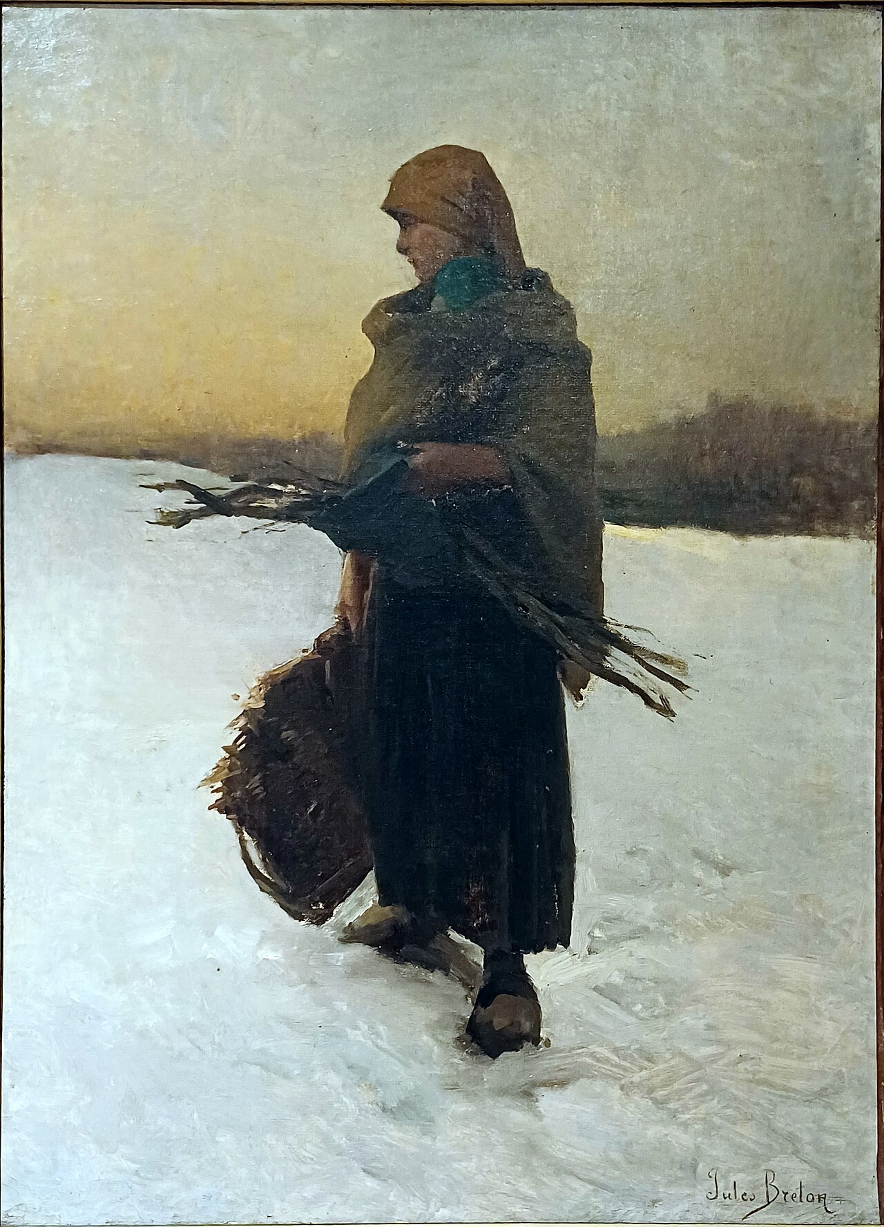 Gatherer of Logs with her Son in the Snow by Jules Breton