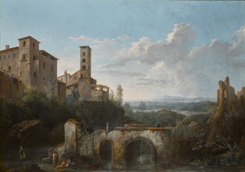 A River Landscape with Ruins of an Aqueduct by Jules-César-Denis van Loo