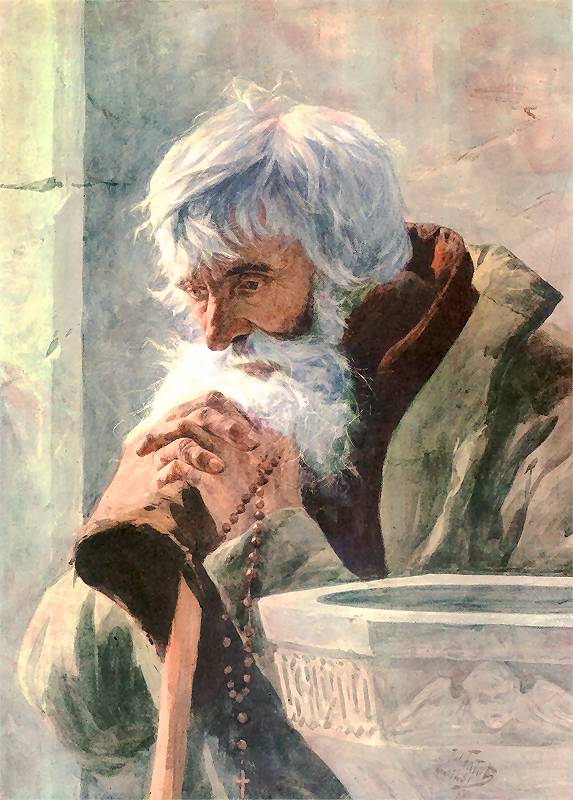 Old man praying by Julian Fałat