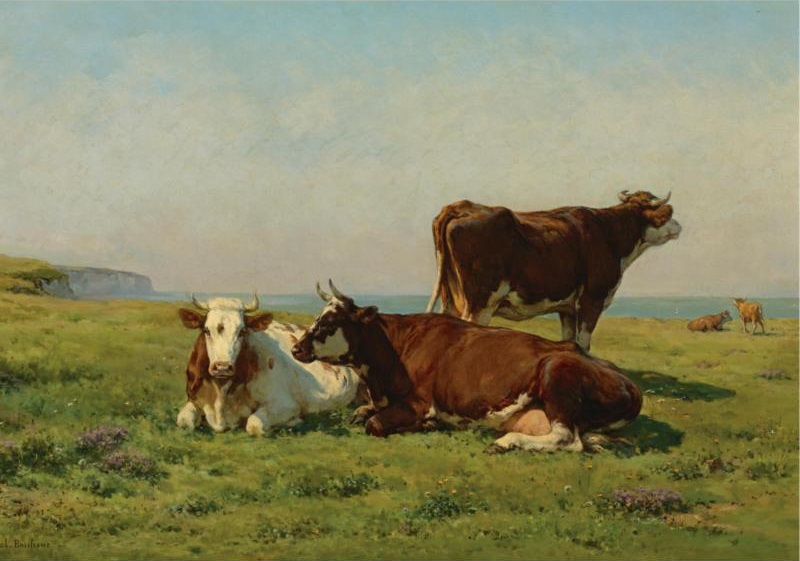 Cows Grazing by the Sea by Juliette Bonheur