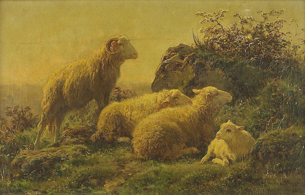 Untitled (Ram, Two Ewes, and a Lamb in a Windy Landscape) by Juliette Bonheur