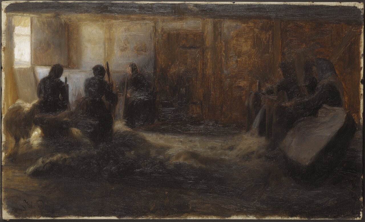 Flax-beating at Tidsvilde, Själland by Julius Paulsen