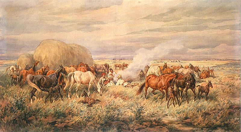 Stud in Podolia by Juliusz Kossak