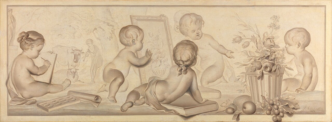 Six Putti with Flowers and Fruit and Attributes of the Art of Drawing by Jurriaen Andriessen