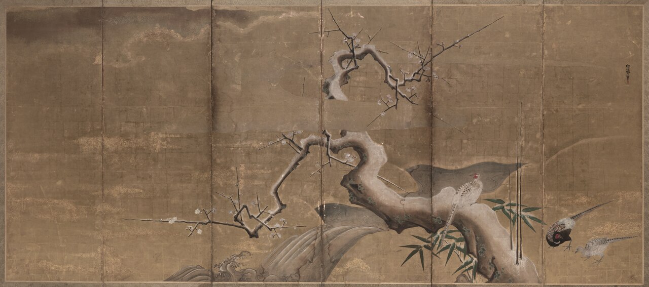Winter Scene with Plum Trees and Pheasants by Kanō Naonobu