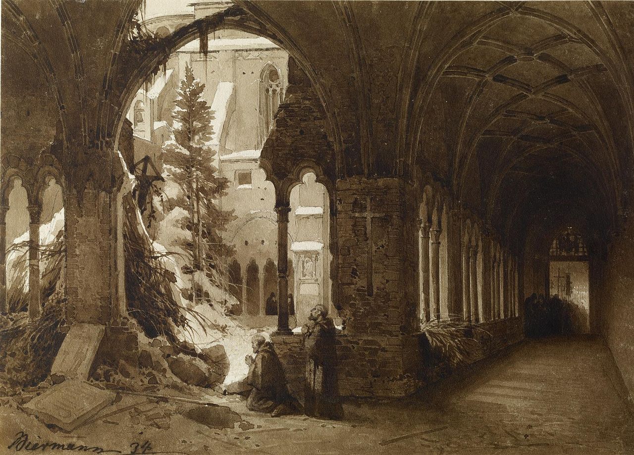 Monks at Prayer in a Cloister by Karl Eduard Biermann