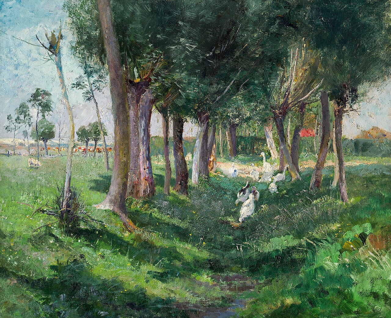 Landscape with trees and geese by Karl Mediz