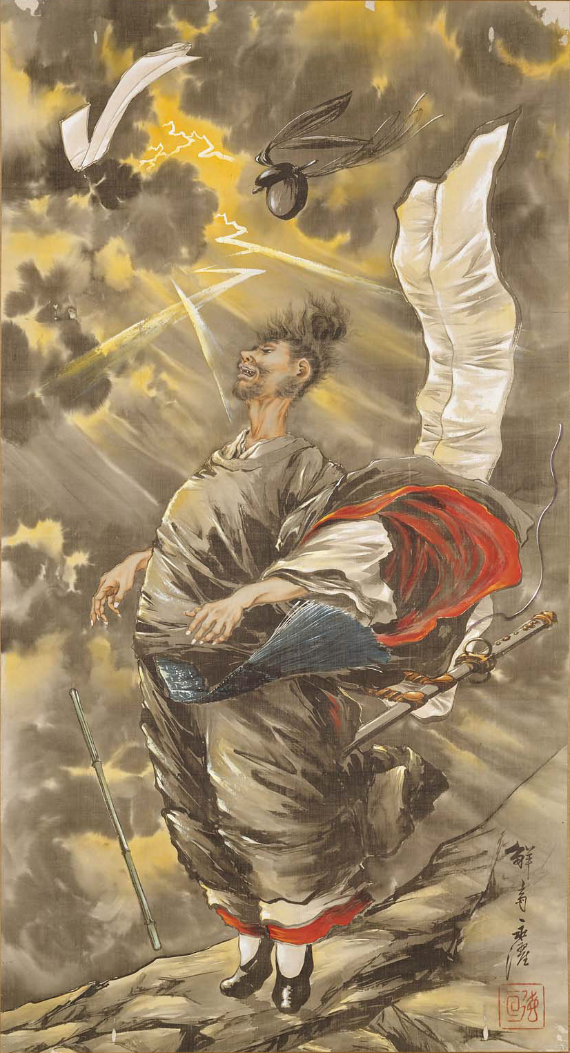 Sugawara no Michizane Praying on Mount Tenpai by Kobayashi Eitaku