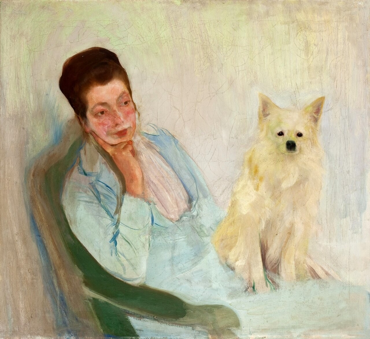 Portrait of the Artist’s Wife with a Pet Dog. by Konrad Krzyżanowski