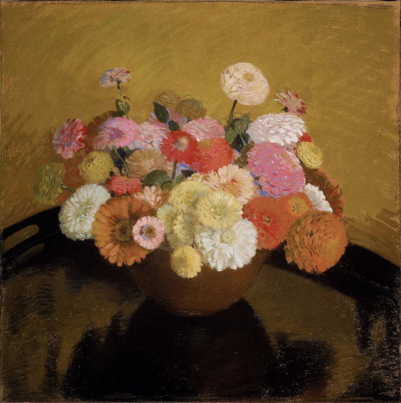 Bowl of Zinnias by Laura Coombs Hills